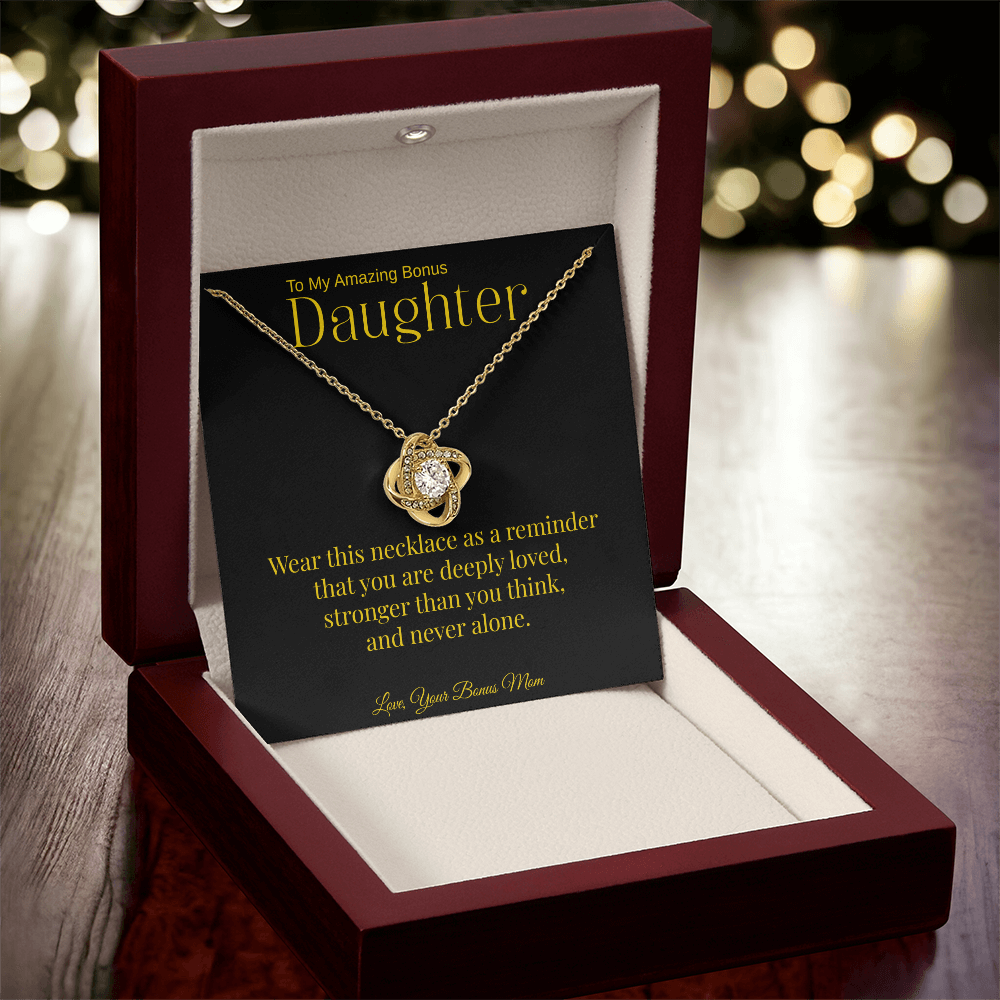 Bonus Daughter Necklace Gift From Mom | To My Bonus Daughter Jewelry | Silver or Gold Love Knot Necklace | Stepdaughter Gift