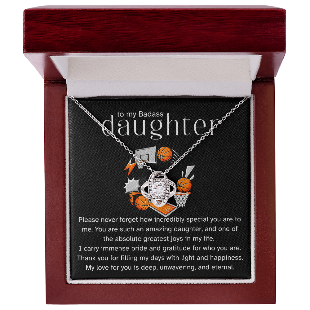 Basketball Daughter Gift from Dad, Love Knot Necklace, Athlete Gift, Proud Dad- Proud Mom Jewelry, Sports Daughter Gift, Motivational Keepsake