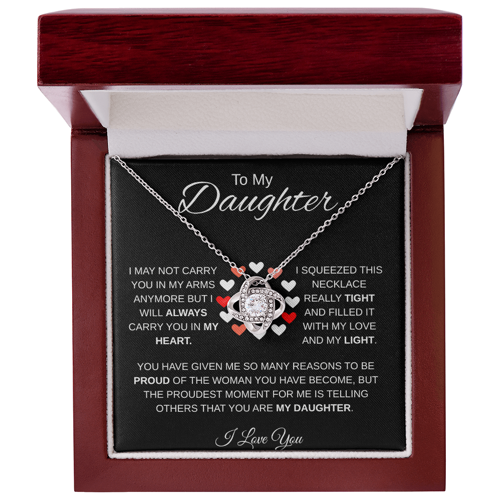 To My Daughter – Heartfelt Message Card Gift | Filled With Love Necklace Note | Proud Parent Gift | Love Knot Necklace
