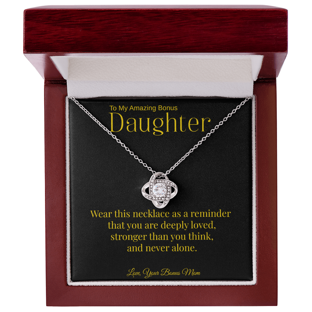 Bonus Daughter Necklace Gift From Mom | To My Bonus Daughter Jewelry | Silver or Gold Love Knot Necklace | Stepdaughter Gift