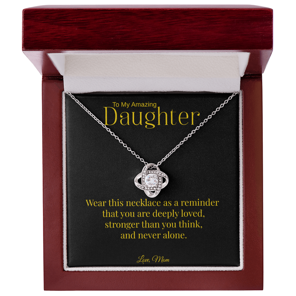 To My Amazing Daughter Necklace | Love Knot Gift from Mom | Daughter Jewelry Gift |  Inspirational Message Card Necklace | Birthday Graduation Gift