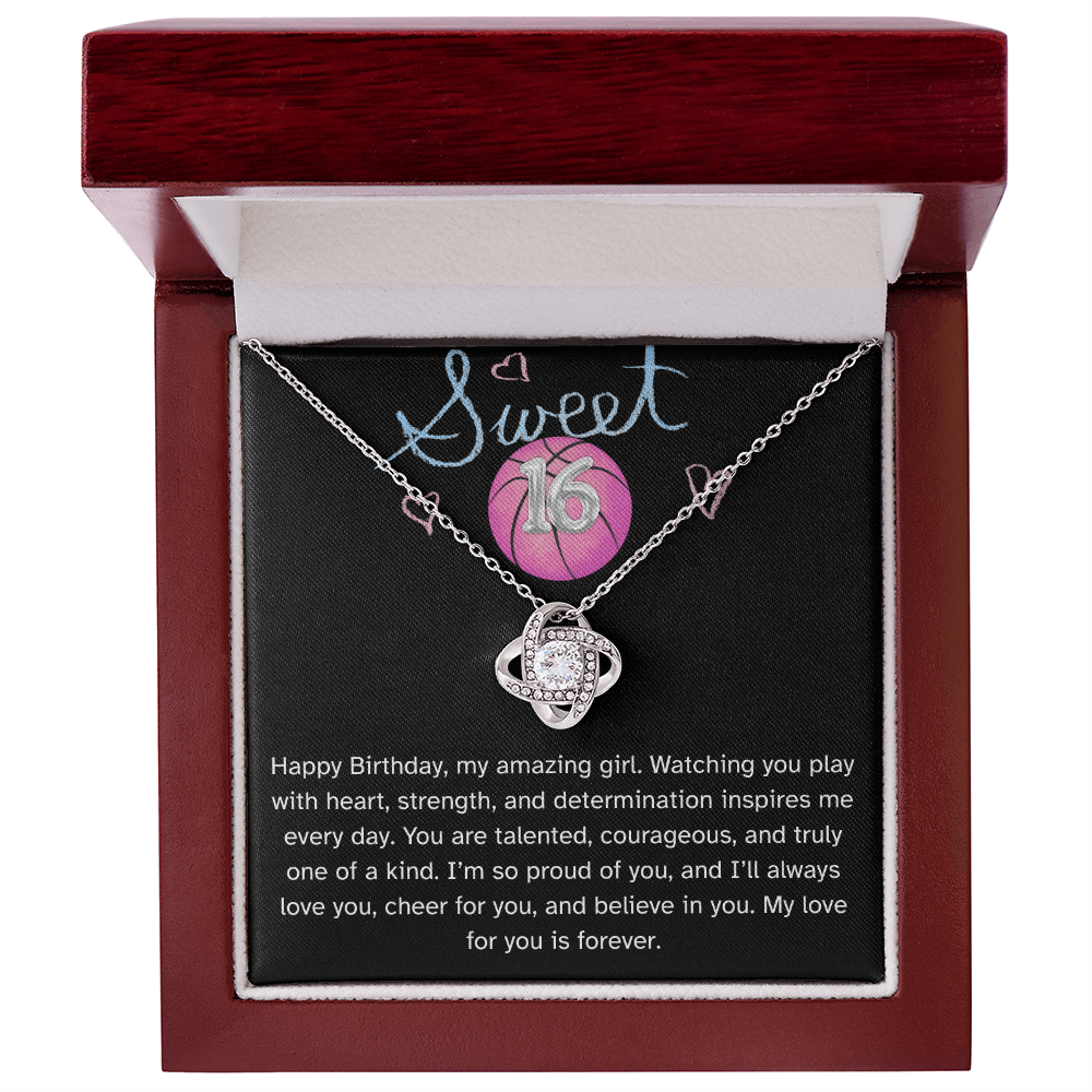 Basketball Daughter Birthday Necklace – Inspirational Sports Gift for Her | Love Knot Necklace