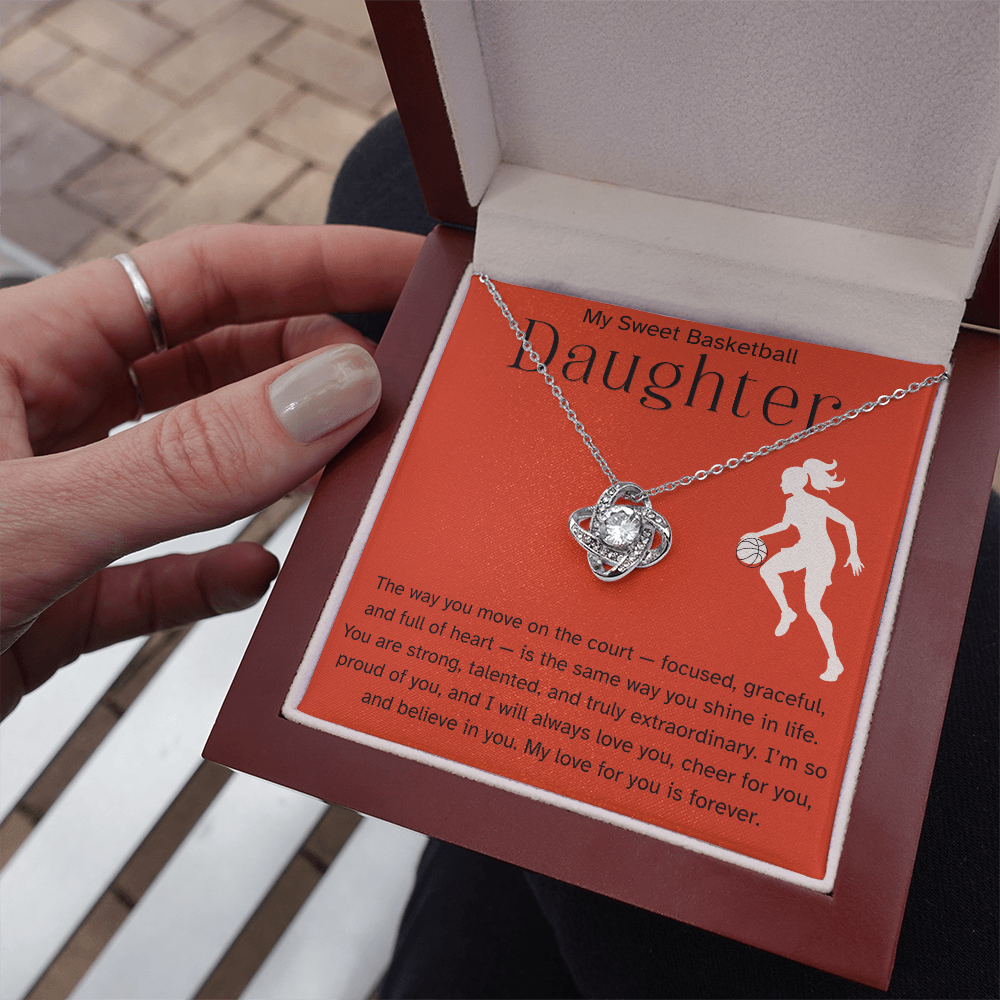 Sweet Basketball Daughter Necklace – Heartfelt Sports Gift for Her | Love Knot Necklace