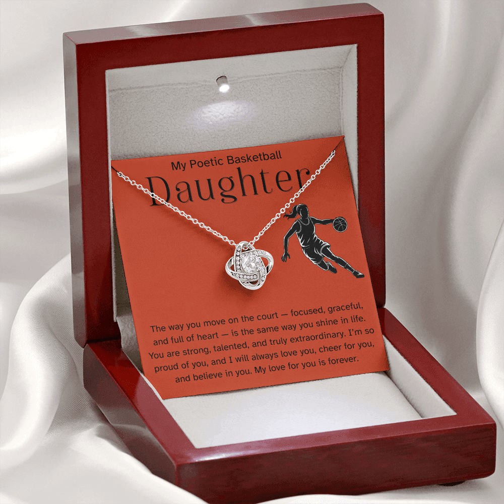 Poetic Basketball Daughter Necklace Gift – Encouraging Message Card for Athlete Daughter, Birthday, Christmas, Senior Night, Proud Parent Gift