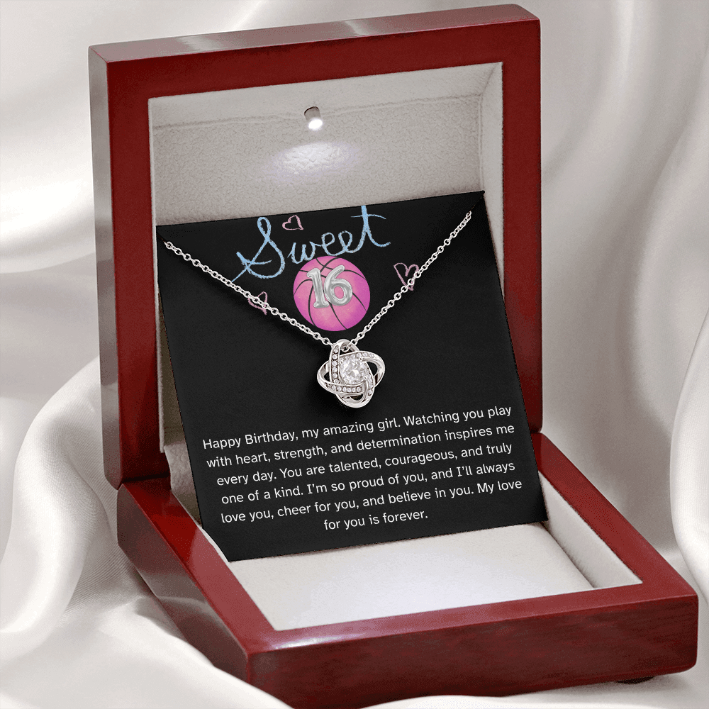 Basketball Daughter Birthday Necklace – Inspirational Sports Gift for Her | Love Knot Necklace