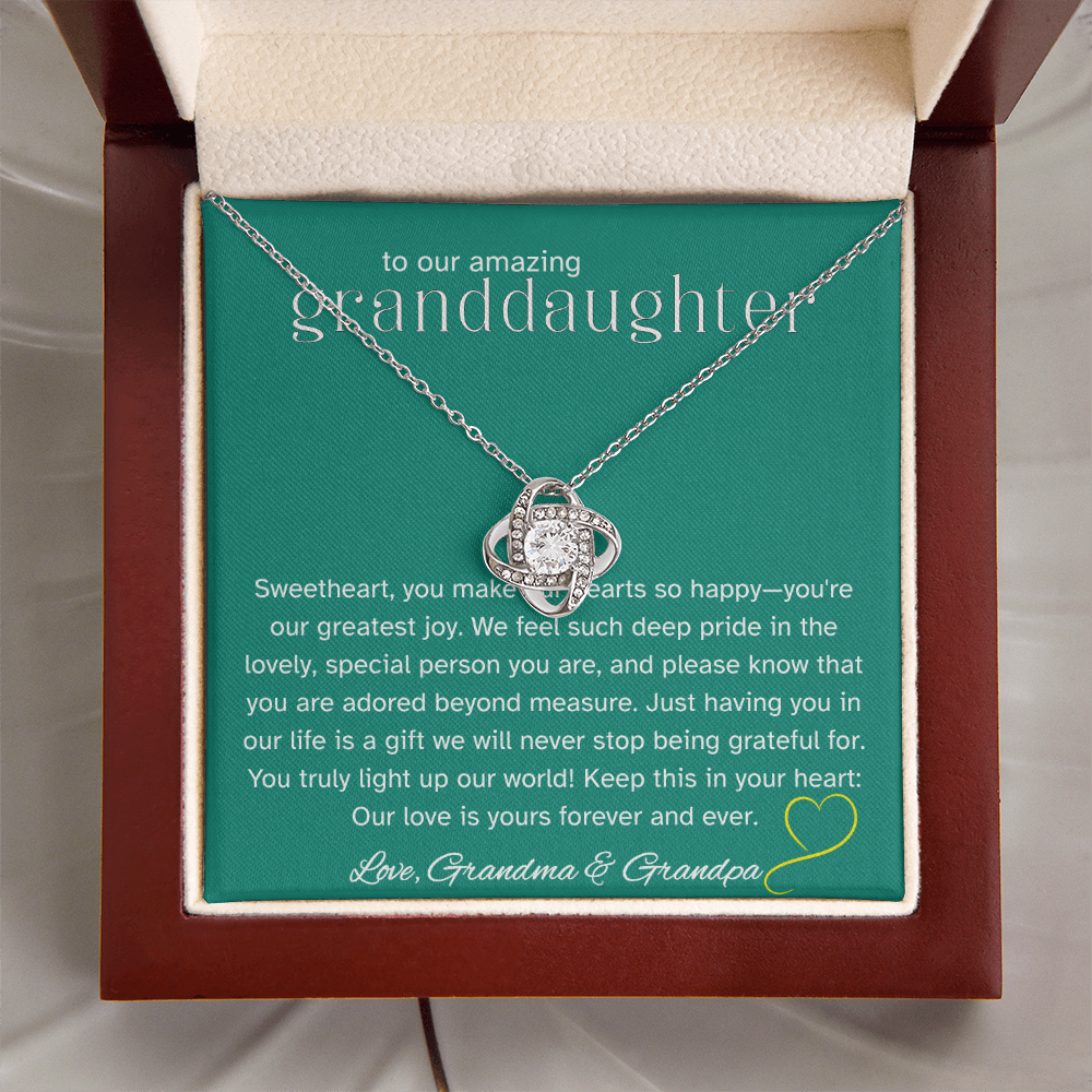 To Our Amazing Granddaughter – Love Knot Necklace from Grandma & Grandpa | Gift of Joy and Pride