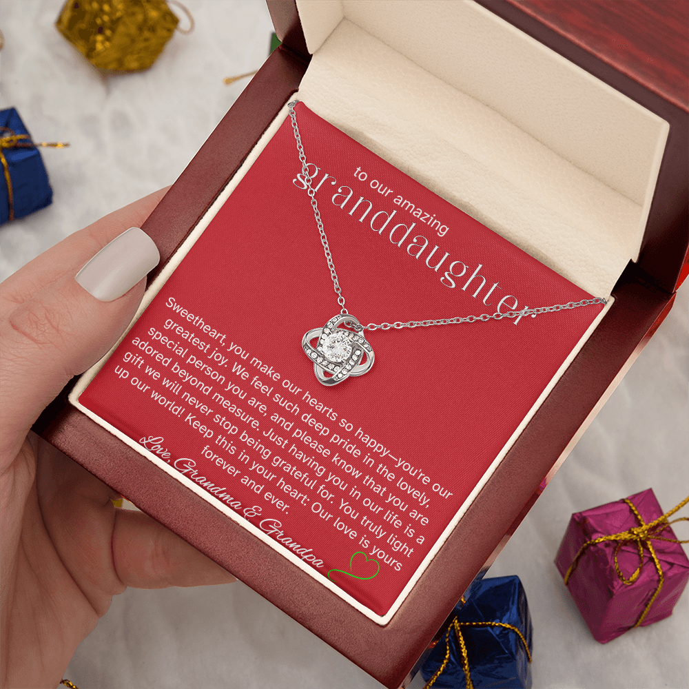To Our Amazing Granddaughter – Message Card From Grandma & Grandpa | Heartfelt Granddaughter Gift | Forever Loved Keepsake | Love Knot Necklace