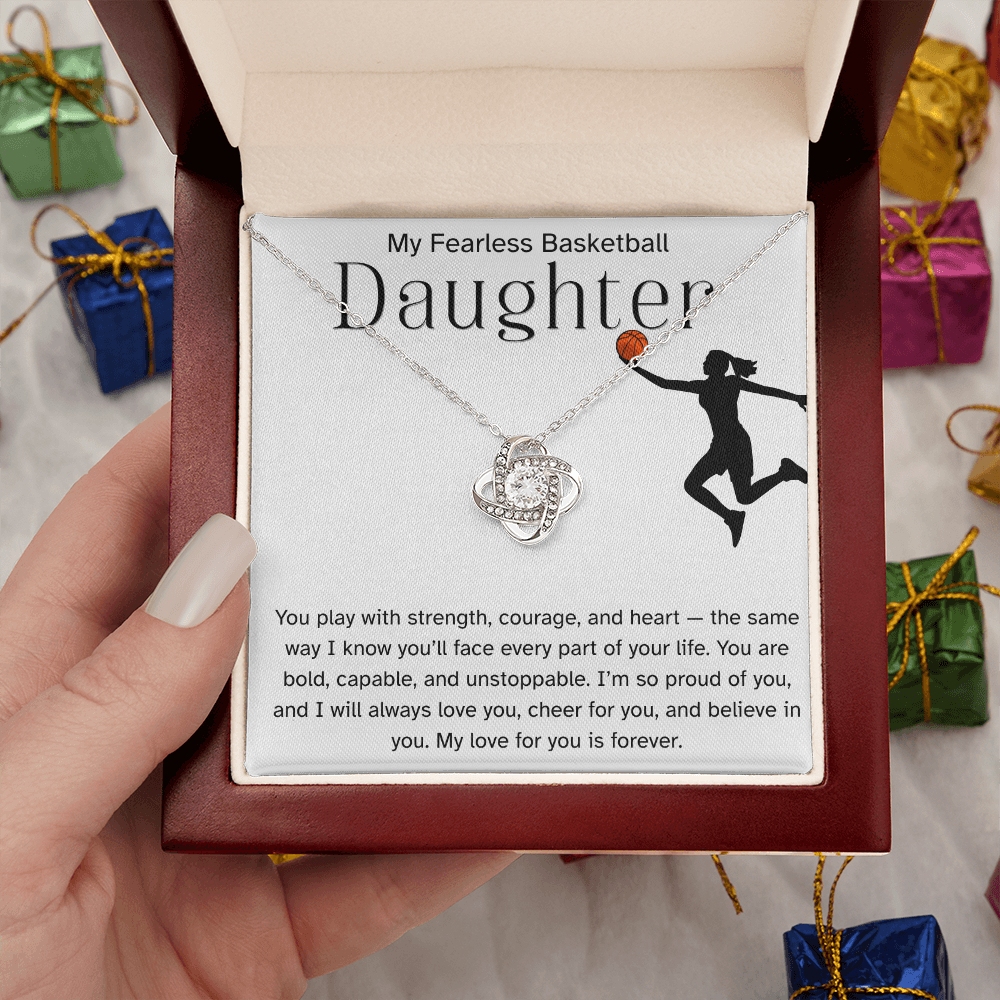 Fearless Basketball Daughter Necklace – Inspirational Sports Gift for Her