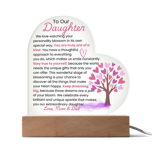 TO OUR DAUGHTER_ ACRYLIC LED HEART SHAPED PLAQUE