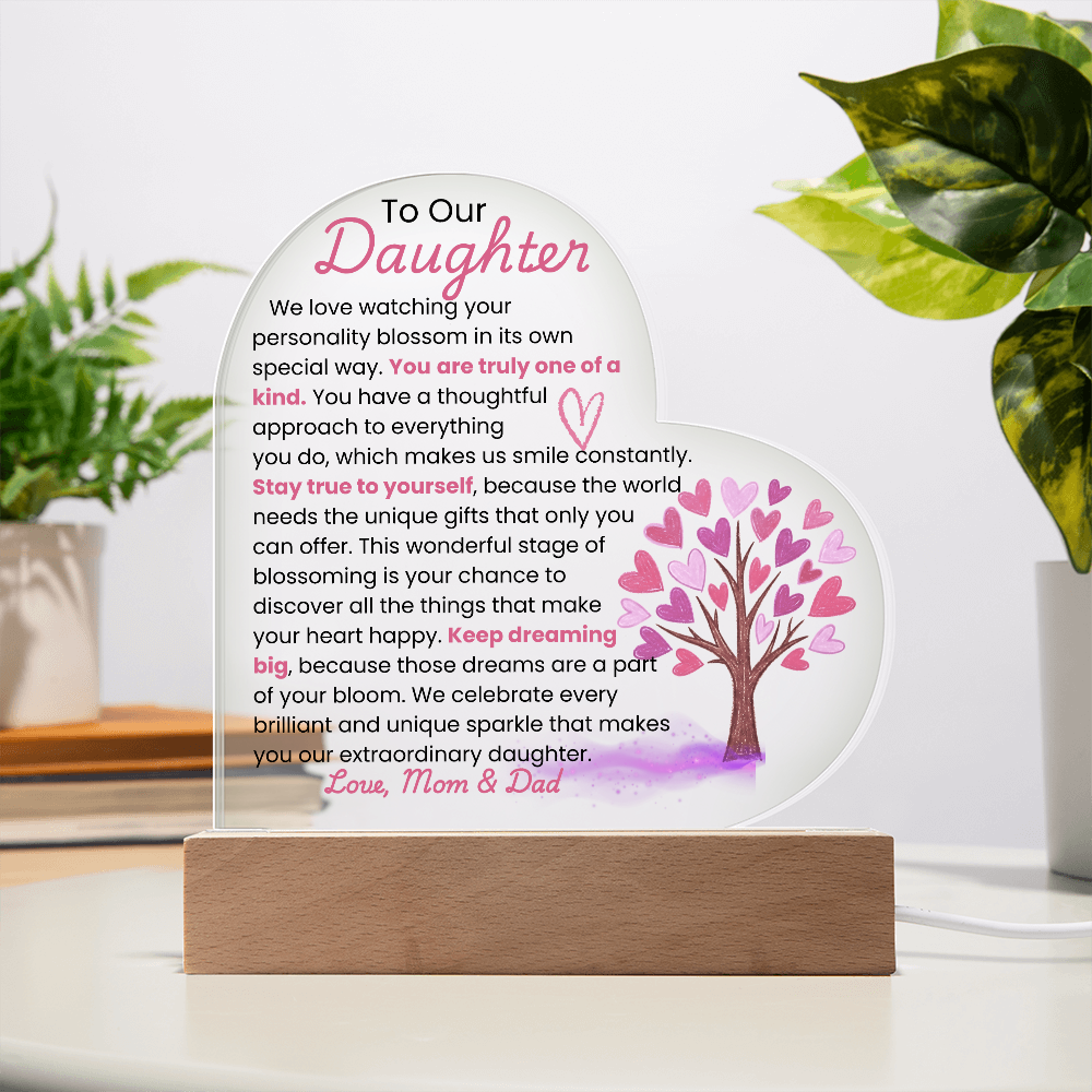 TO OUR DAUGHTER_ ACRYLIC LED HEART SHAPED PLAQUE