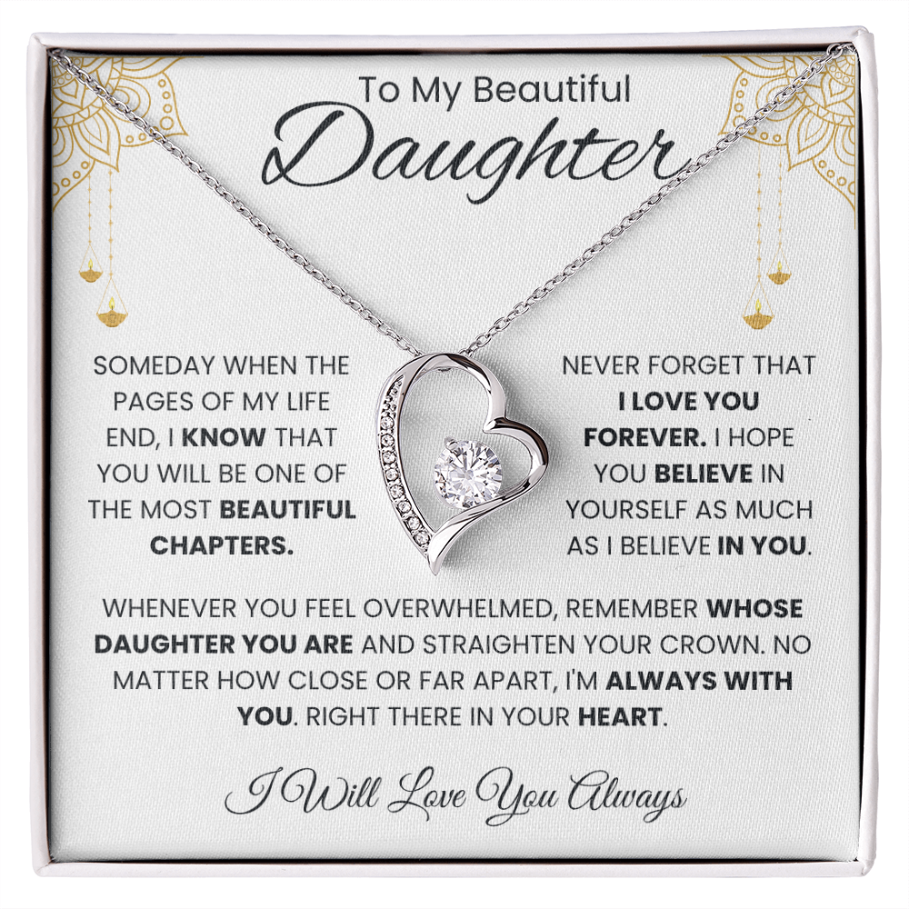 To My Beautiful Daughter – Elegant White & Gold Message Card | Encouraging Gift from Parent