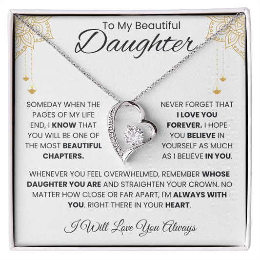 To My Beautiful Daughter – Elegant White & Gold Message Card | Encouraging Gift from Parent