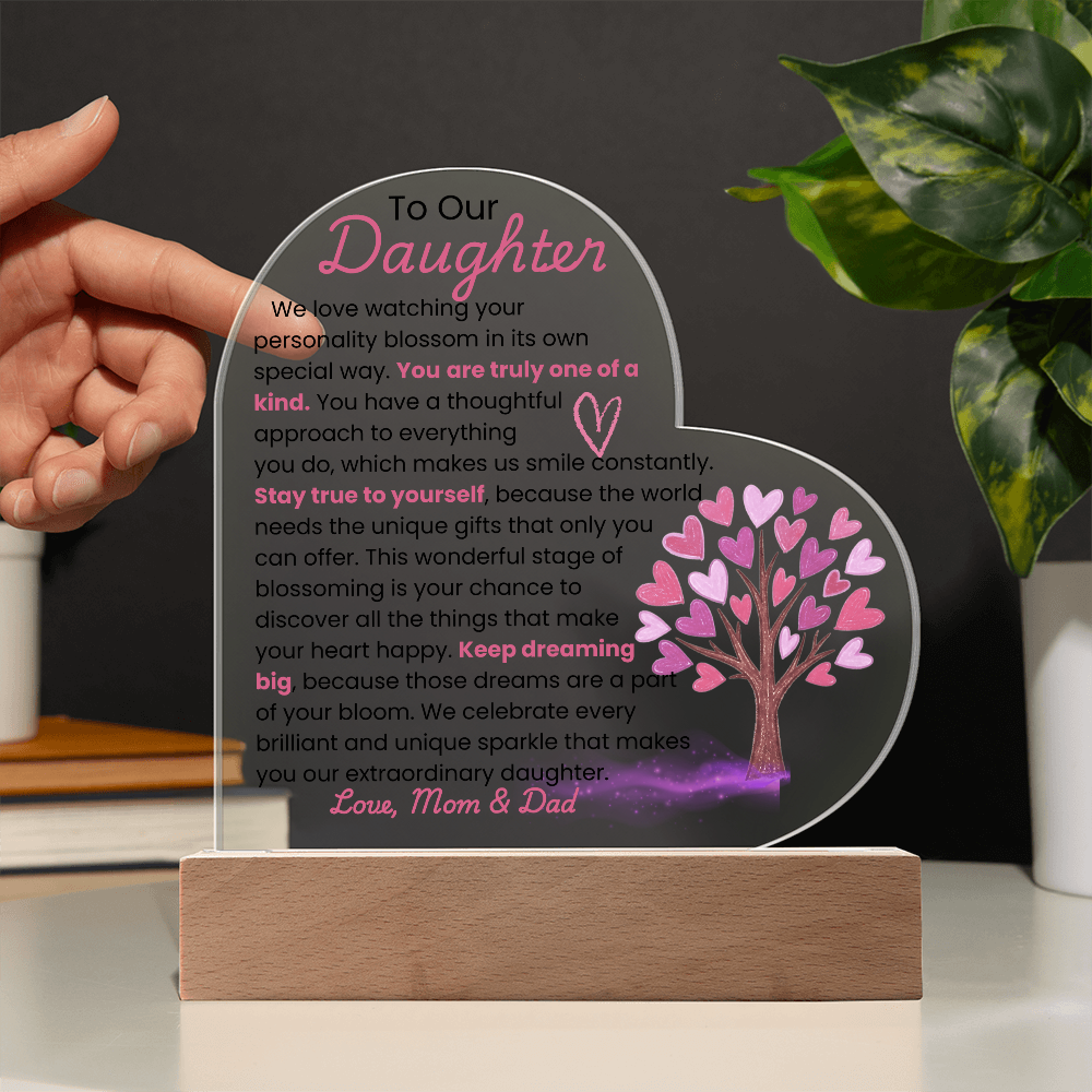 TO OUR DAUGHTER_ ACRYLIC LED HEART SHAPED PLAQUE