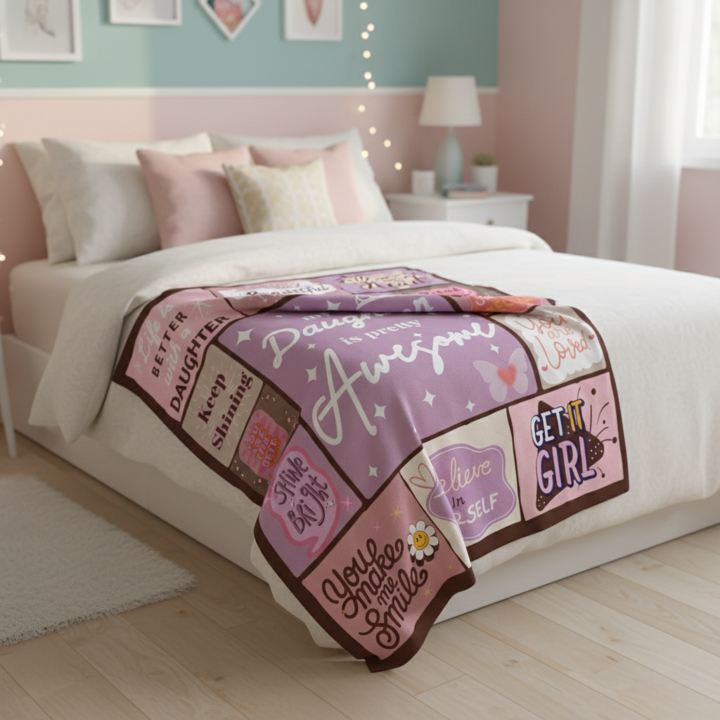 Inspirational 'My Daughter is Awesome' Velveteen Plush Blanket — Cozy Gift for Girls