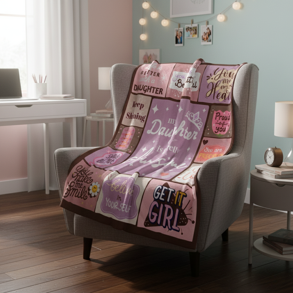 Inspirational 'My Daughter is Awesome' Velveteen Plush Blanket — Cozy Gift for Girls